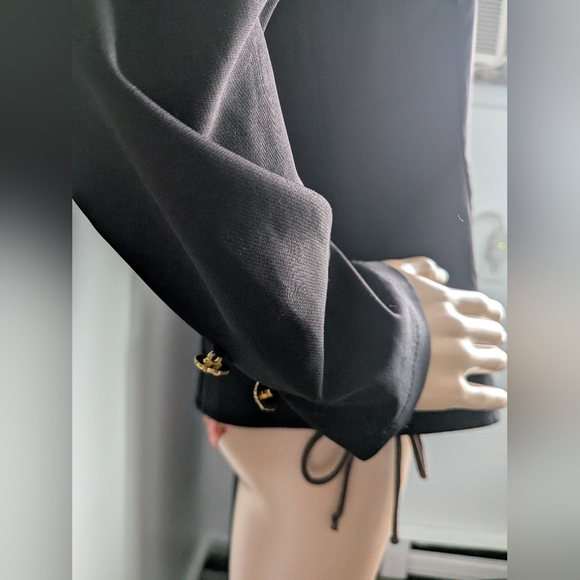 Gracia Black Ruffle Long-sleeve Blouse, Size M- Excellent Condition! Gold Detail - Picture 3 of 13